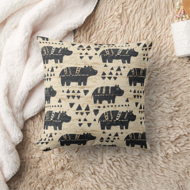 Tribal Hippo Safari Pattern Cushion (Blanket)