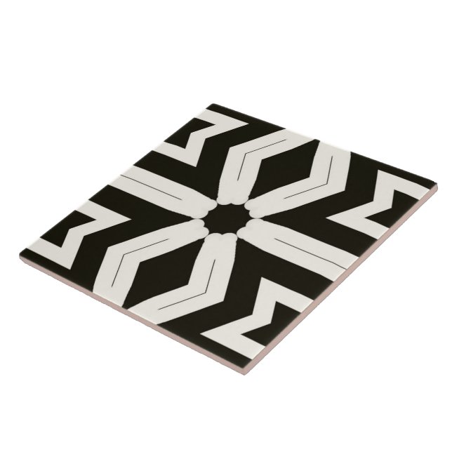 Tribal Home Floral Black & White Tile (Side)
