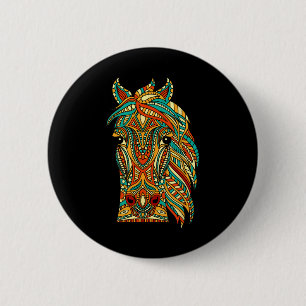 Tribal Horse Design - Horses Animal Lover Horsebac 6 Cm Round Badge
