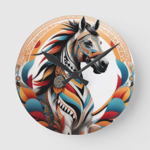 Tribal horse spirit logo round clock