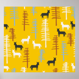 Tribal Horses: Forest Retro Seamless Poster