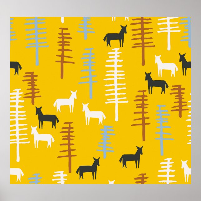 Tribal Horses: Forest Retro Seamless Poster (Front)