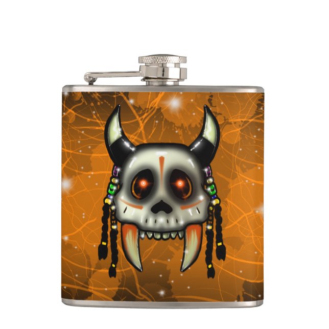 Tribal Hunter Vinyl Wrapped Flask (Front)