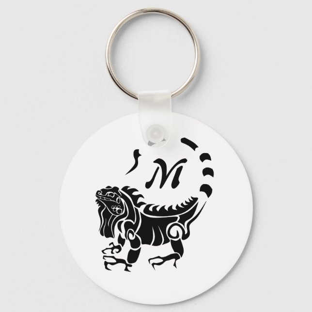 Tribal Iguana Monogram Key Ring (Front)