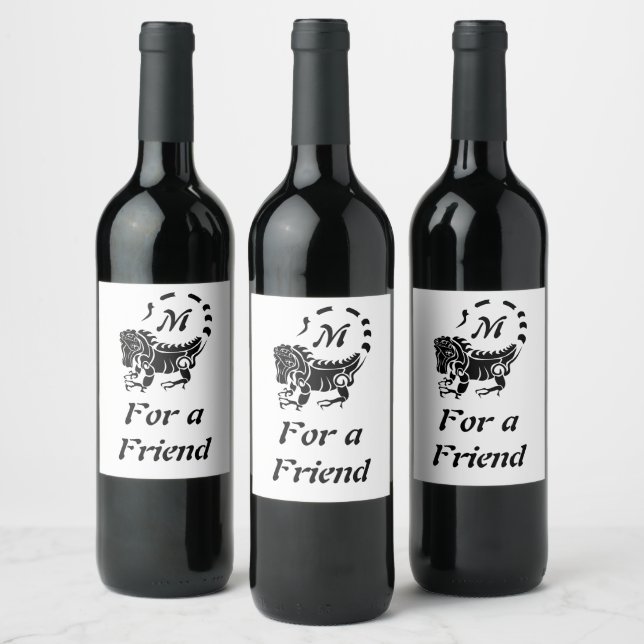 Tribal Iguana Monogram Wine Label (Bottles)