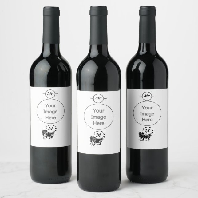 Tribal Iguana Monogram Wine Label (Bottles)