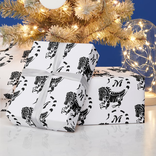 Tribal Iguana Monogram Wrapping Paper (Holidays)