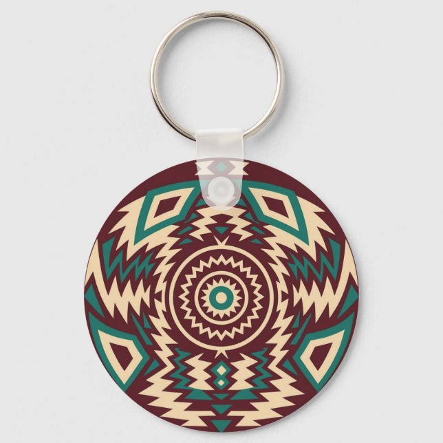 Tribal Inspired Geometric Mandala  Key Ring (Front)