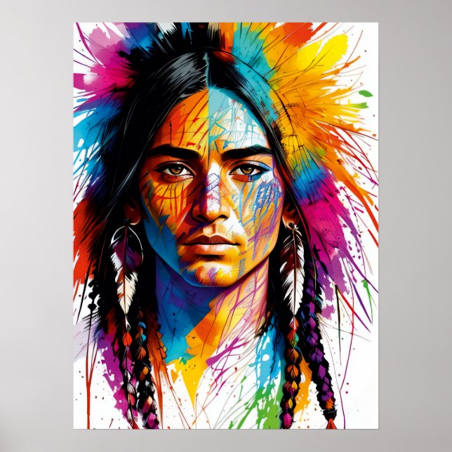 Tribal Kaleidoscope: Colourful Indigenous Portrait Poster (Front)