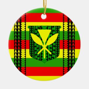 Tribal Kanaka Maoli Flag Ceramic Tree Decoration