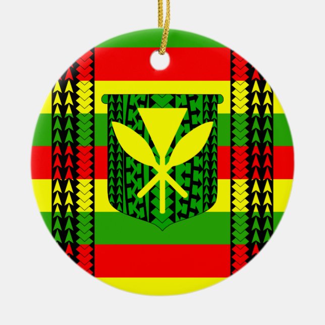 Tribal Kanaka Maoli Flag Ceramic Tree Decoration (Front)