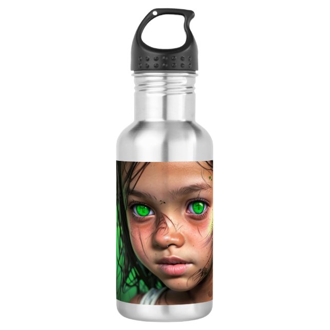 Tribal Kids |  Futuristic Girl Glowing Green Eyes 532 Ml Water Bottle (Front)