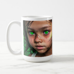 Tribal Kids Futuristic Girl Glowing Green Eyes Coffee Mug