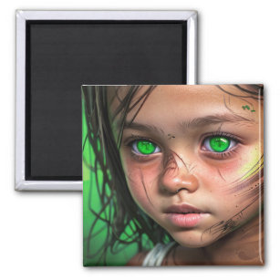 Tribal Kids    Futuristic Girl Glowing Green Eyes Magnet