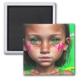 Tribal Kids    Futuristic Stoic Girl Green Eyes Magnet