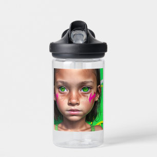 Tribal Kids    Futuristic Stoic Girl Green Eyes Water Bottle