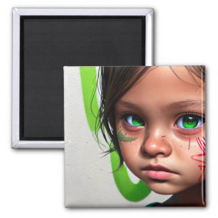Tribal Kids   Little Futuristic Girl Green Eyes Magnet