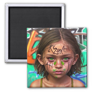 Tribal Kids   Urban Futuristic Girl Green Eyes Magnet