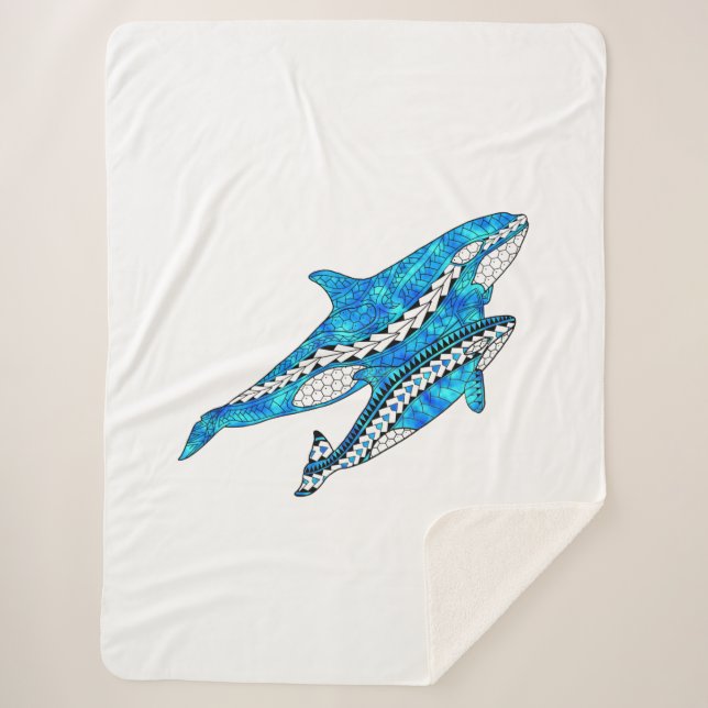 Tribal Killer Whales Sherpa Blanket (Front)