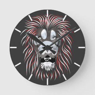 Tribal Lion Face Round Clock