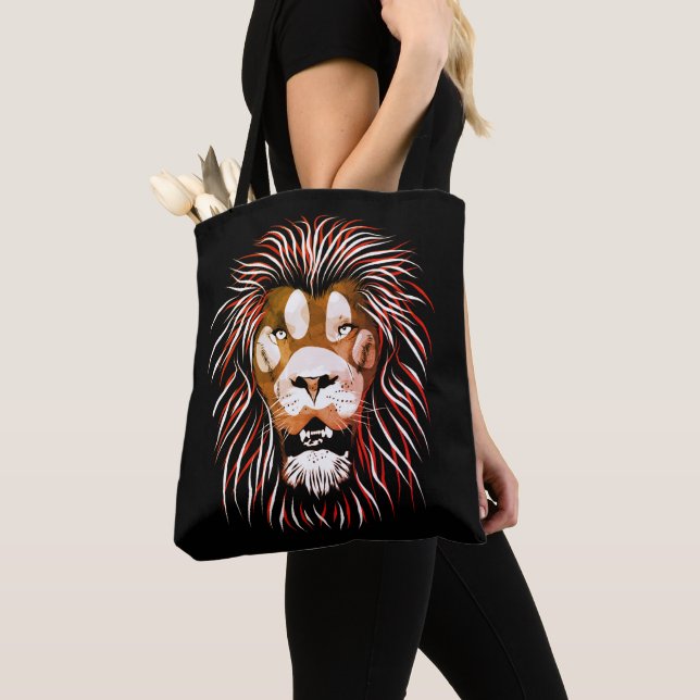 Tribal Lion Face Tote Bag (Close Up)