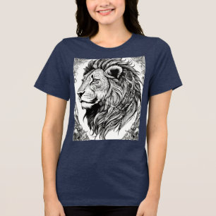 Tribal Lion Head Profile – Black & White Detailed Tri-Blend Shirt