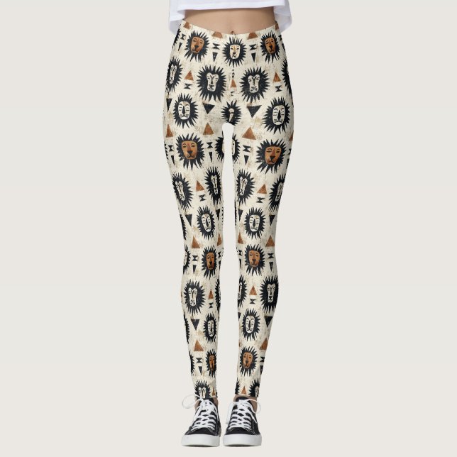 Tribal Lion Safari Pattern Leggings (Front)