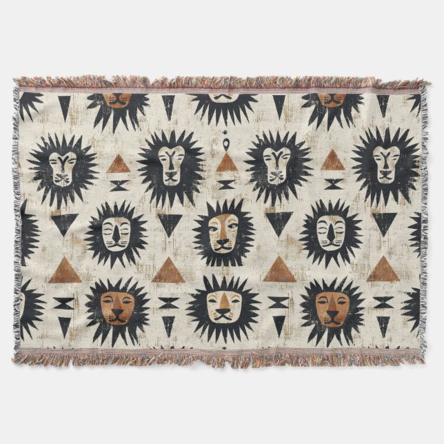 Tribal Lion Safari Pattern Throw Blanket (Front)