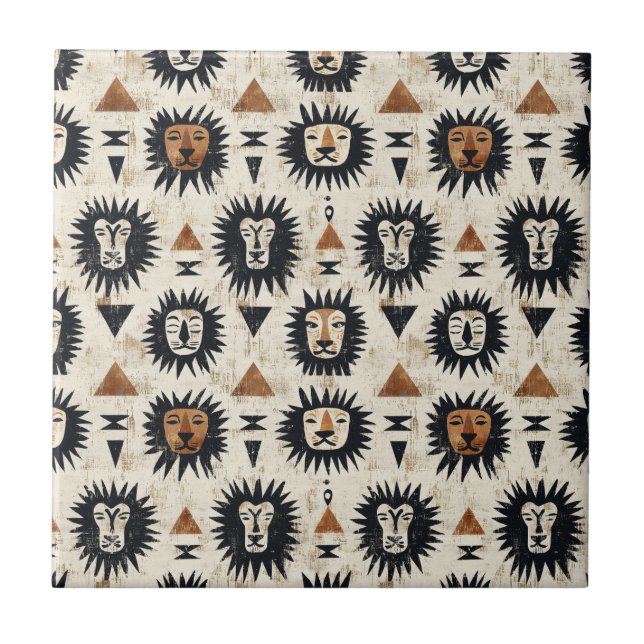 Tribal Lion Safari Pattern Tile (Front)