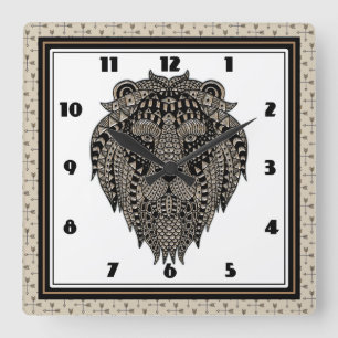 Tribal Lion Square Wall Clock