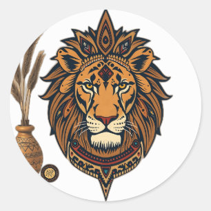 Tribal Lion with Earthy Tones Classic Round Sticker