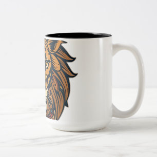 Tribal Lion with Earthy Tones Two-Tone Coffee Mug