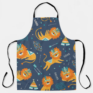 Tribal Lions Cartoon Seamless Pattern Apron