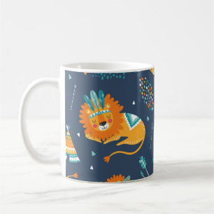 Tribal Lions Cartoon Seamless Pattern Coffee Mug