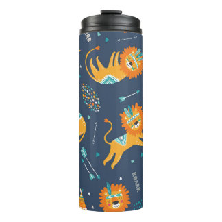 Tribal Lions Cartoon Seamless Pattern Thermal Tumbler