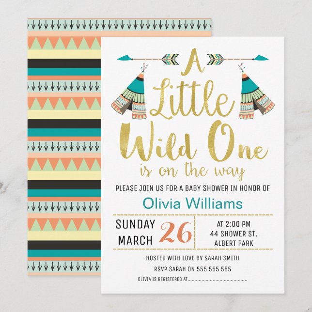 Tribal Little One Faux Gold Baby Shower Invitation (Front/Back)