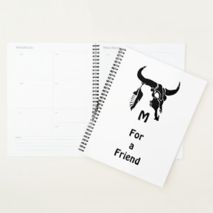 Tribal Longhorn Bull Skull with Black Feather Planner