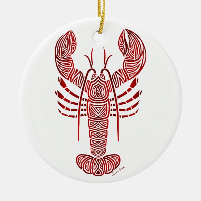 Tribal Maine Lobster Ceramic Tree Decoration (Front)