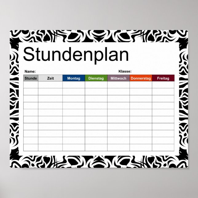 Tribal Mandala Black Timetable Poster (Front)