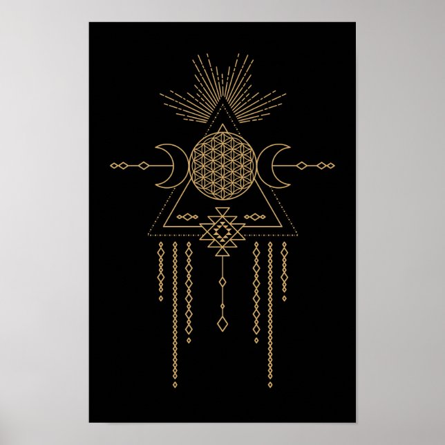 Tribal Mandala Line Art Geometry Moon Elements Poster (Front)