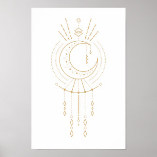 Tribal Mandala Modern Gold Geometry Moon Elements Poster