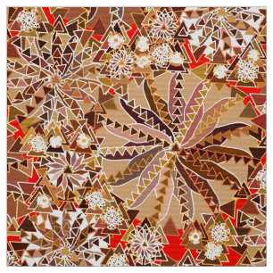 Tribal Mandala Print, Brown, Beige and Red Fabric