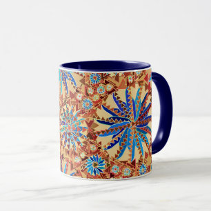 Tribal Mandala Print, Camel Tan and Denim Blue Mug