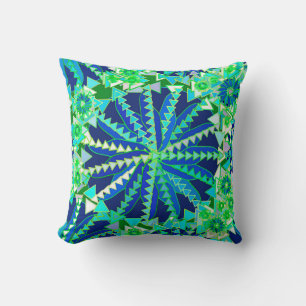 Tribal Mandala Print, Cobalt Blue and Green Cushion