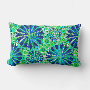 Tribal Mandala Print, Cobalt Blue and Green Lumbar Cushion