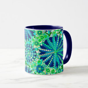 Tribal Mandala Print, Cobalt Blue and Green Mug