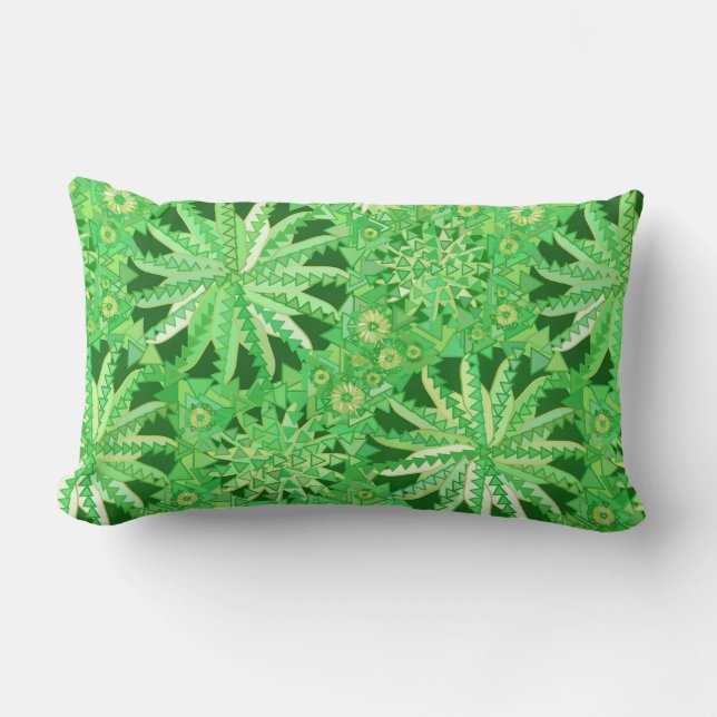 Tribal Mandala Print, Emerald and Lime Green Lumbar Cushion (Front)
