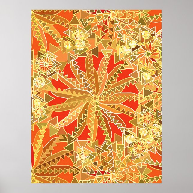 Tribal Mandala Print, Mustard Gold and Orange Poster (Front)