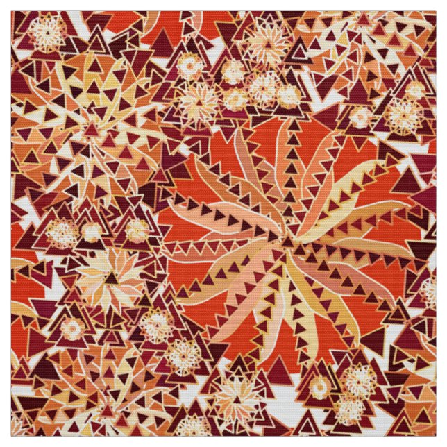 Tribal Mandala Print, Rust Orange and Brown Fabric (Swatch)