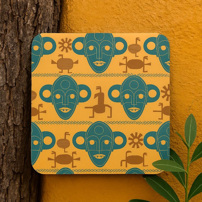 Tribal Mask African Ethnic Face Pattern Square Sticker (Creator Uploaded)